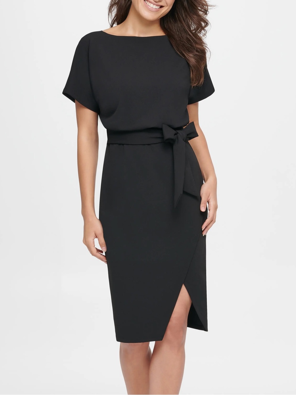 Kensie Tie Front Blouson Wrap Dress